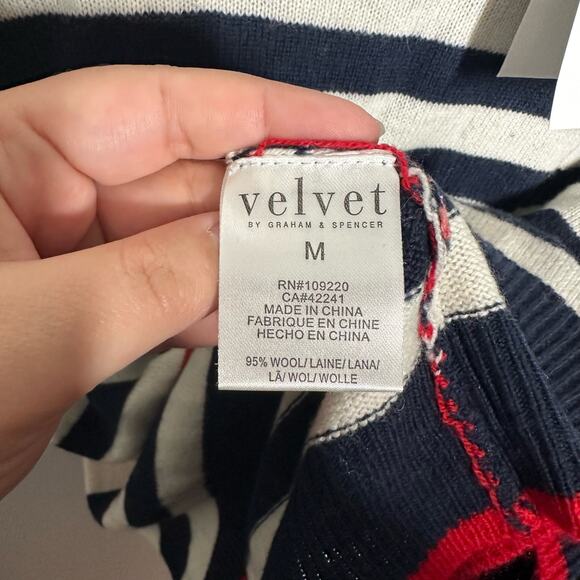 NEW Velvet Graham Spencer Blue White Striped Wool Cashmere Sweater Size Medium - Picture 8 of 10